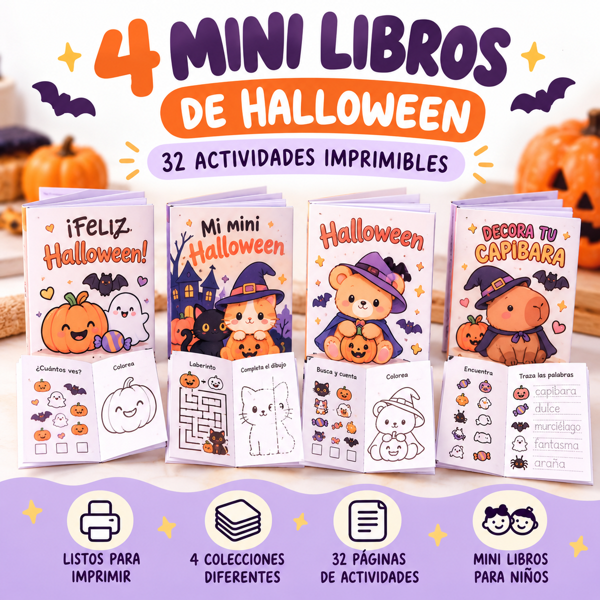 Mini Libro Halloween Imprimible Archivo Digital 4 Colecciones por $1