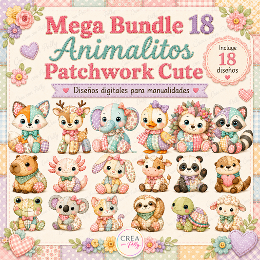 Mega Bundle 18 Animalitos Patchwork Cute | Diseños digitales para manualidades