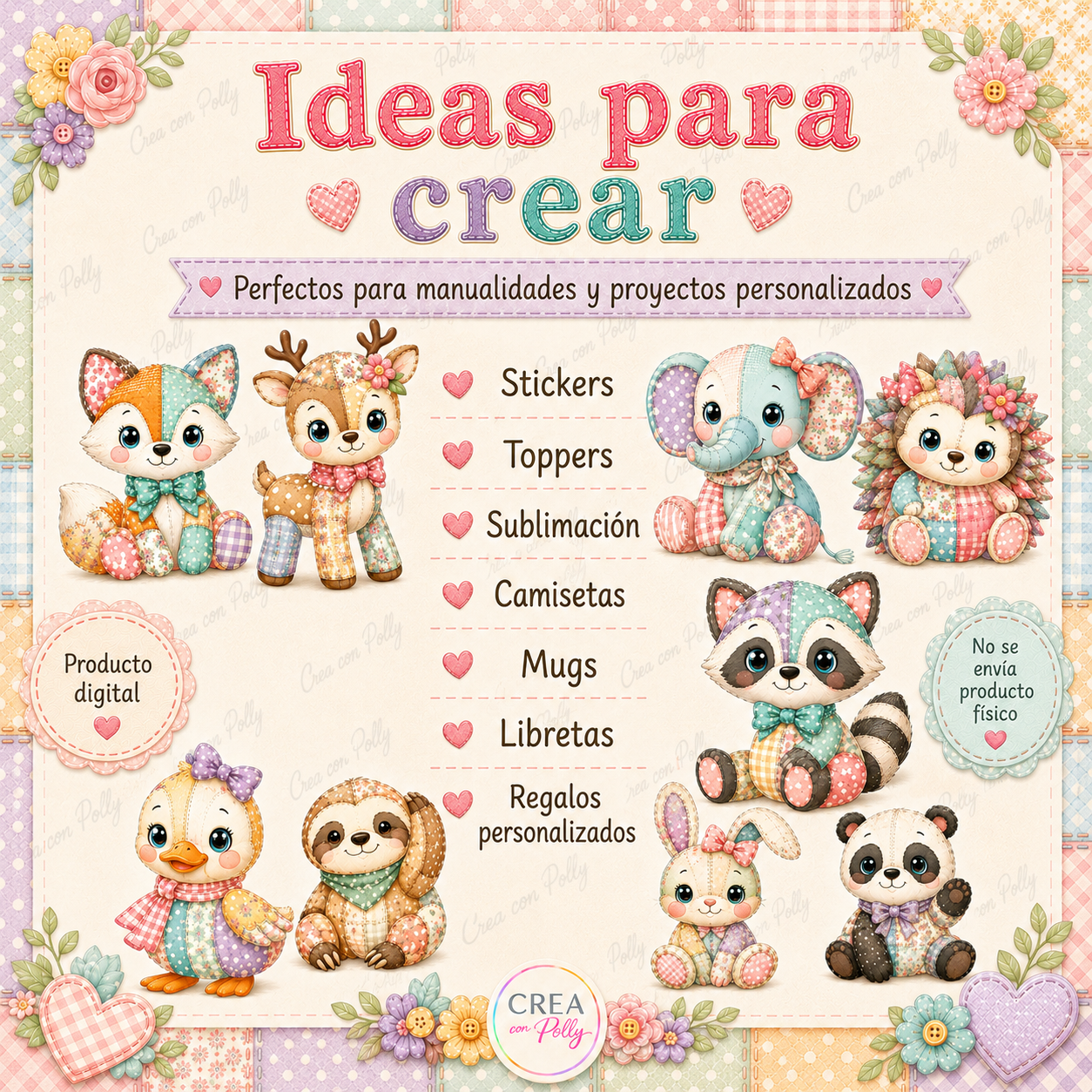 Mega Bundle 18 Animalitos Patchwork Cute | Diseños digitales para manualidades