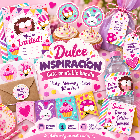 Dulce Inspiración – Digital Paper & Clipart Bundle | 12 Patterns + Kawaii Elements by Lala González