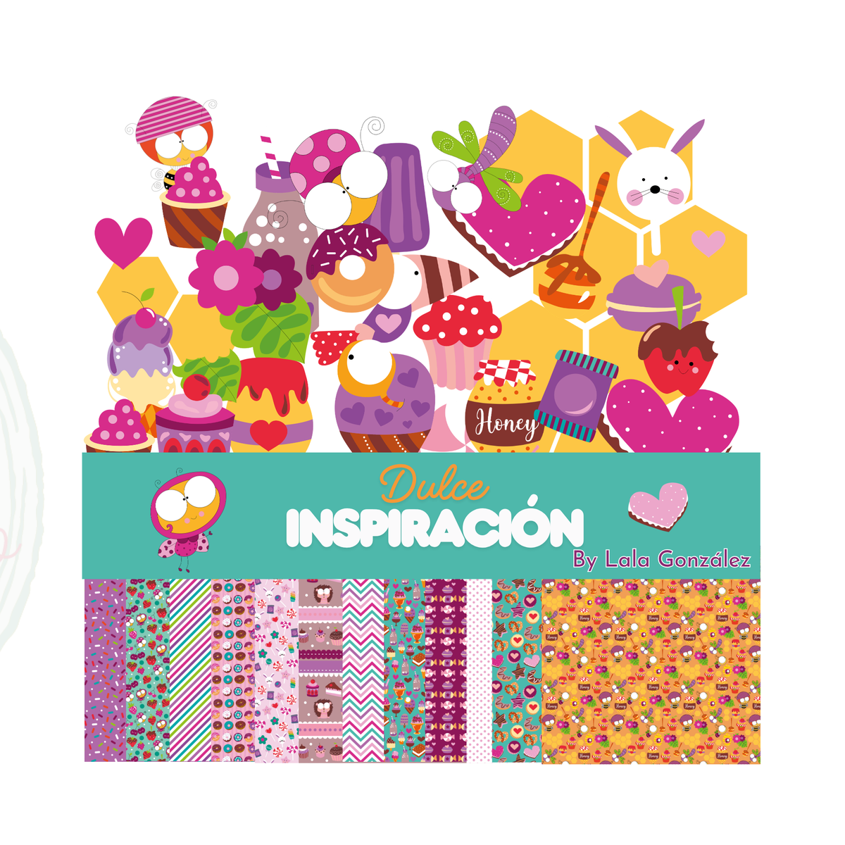 Dulce Inspiración – Digital Paper & Clipart Bundle | 12 Patterns + Kawaii Elements by Lala González