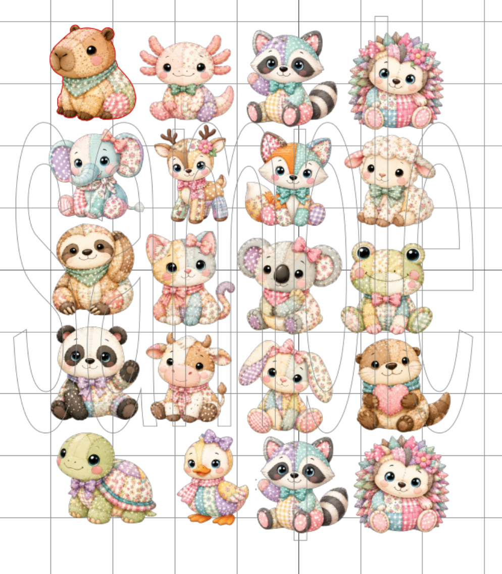 Pack 12 Animalitos Patchwork Cute | Diseños digitales para manualidades